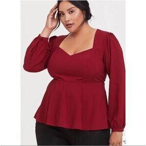 Torrid Peplum Long Sleeve Babydoll Office Blouse Top Plus Size Women‎ 4X ,26 Red